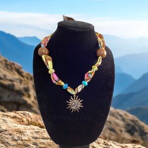 Handmade Necklace with Sun and Moon Pendant